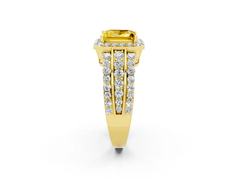 Yellow gold Princess Cut Halo Yellow Sapphire Ring with Split Shank and Four-Prong Setting_26