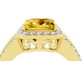 Yellow gold Princess Cut Halo Yellow Sapphire Ring with Split Shank and Four-Prong Setting_28