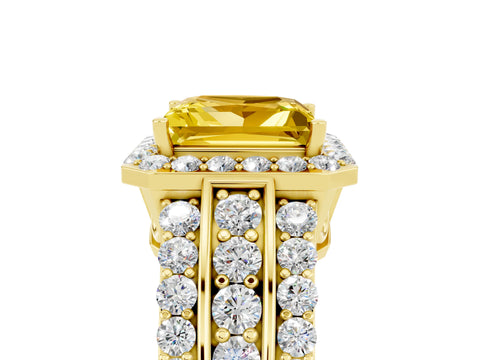 Yellow gold Princess Cut Halo Yellow Sapphire Ring with Split Shank and Four-Prong Setting_29