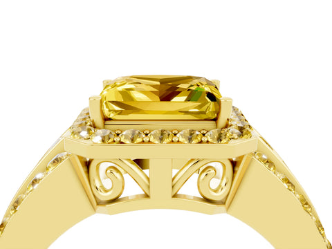 Yellow gold Princess Cut Halo Yellow Sapphire Ring with Split Shank and Four-Prong Setting_4