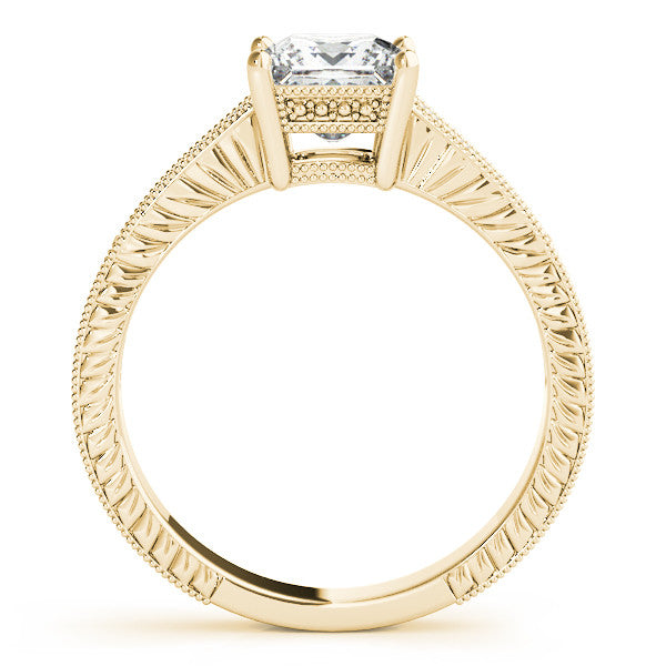 Yellow gold Princess Cut Milgrain Channel Set Engagement Ring with Solitaire Prong Setting 2