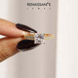 Yellow gold Princess Cut Milgrain Channel Set Engagement Ring with Solitaire Prong Setting_92