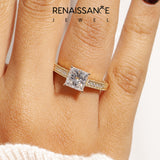 Yellow gold Princess Cut Milgrain Channel Set Engagement Ring with Solitaire Prong Setting_93