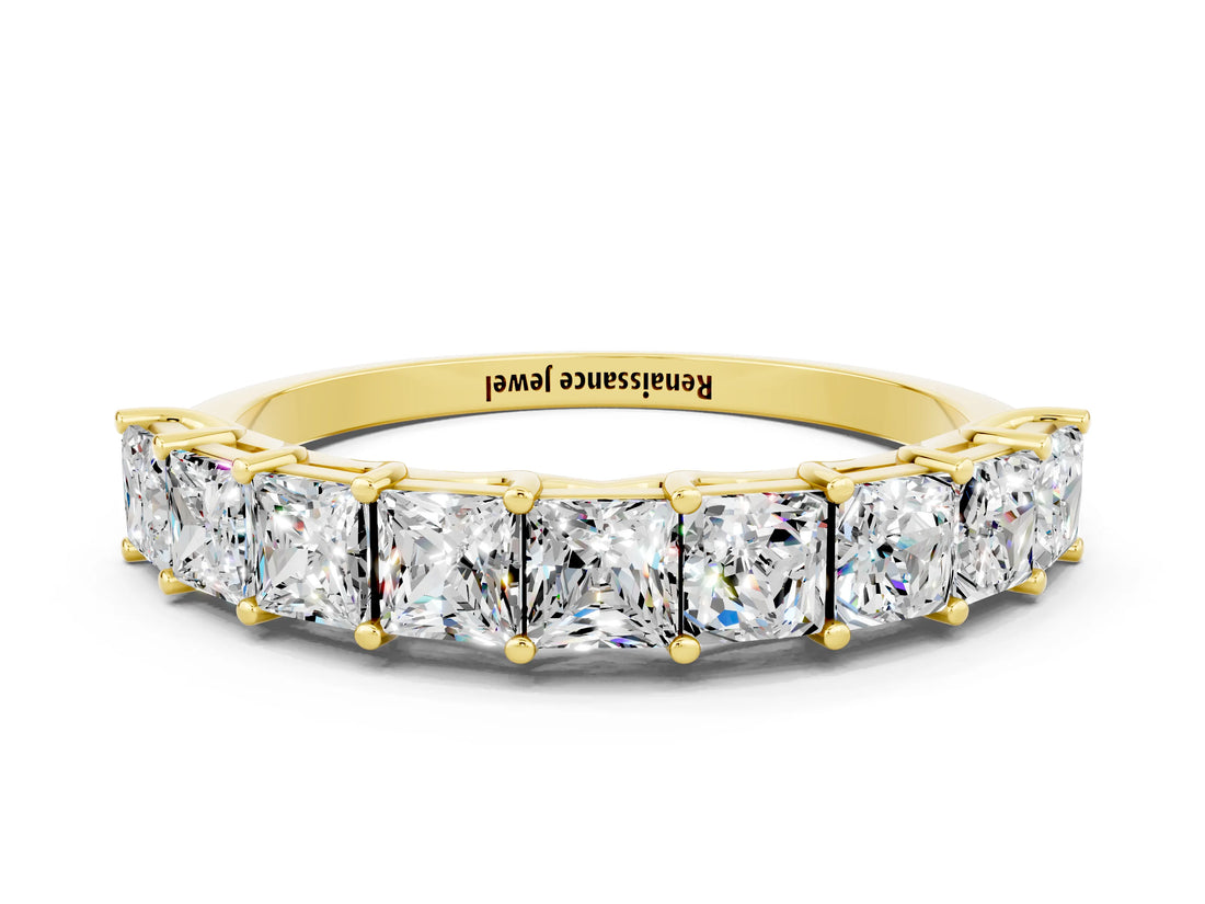 Yellow gold Princess Cut Moissanite Channel-Set Eternity Band with Prong Setting_6