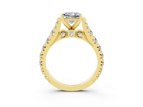 Yellow gold Princess Cut Moissanite Classic Solitaire Ring with Pavé Band and Four-Prong Setting_3