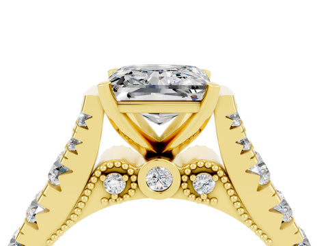 Yellow gold Princess Cut Moissanite Classic Solitaire Ring with Pavé Band and Four-Prong Setting_4