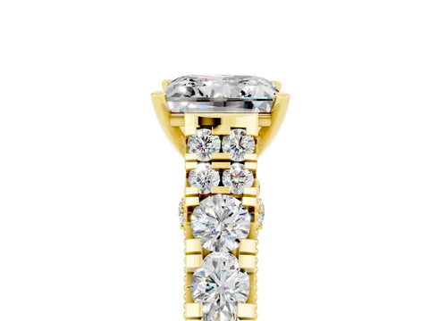 Yellow gold Princess Cut Moissanite Classic Solitaire Ring with Pavé Band and Four-Prong Setting_5