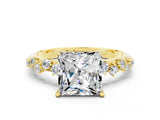 Yellow gold Princess Cut Moissanite Cluster Side Stone Solitaire Ring with Prong Setting_24