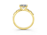 Yellow gold Princess Cut Moissanite Cluster Side Stone Solitaire Ring with Prong Setting_27