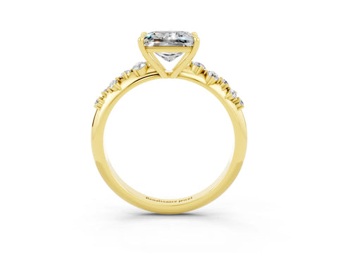 Yellow gold Princess Cut Moissanite Cluster Side Stone Solitaire Ring with Prong Setting_27