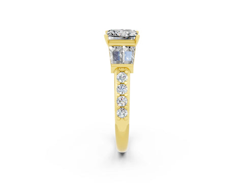 Yellow gold Princess Cut Moissanite Engagement Ring with Baguette Side Stones and Channel Set Band_2