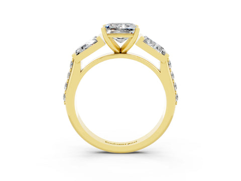 Yellow gold Princess Cut Moissanite Engagement Ring with Baguette Side Stones and Channel Set Band_3