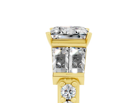 Yellow gold Princess Cut Moissanite Engagement Ring with Baguette Side Stones and Channel Set Band_5