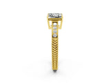 Yellow gold Princess Cut Moissanite Engagement Ring with Milgrain Channel Set Band and Prong Setting_2