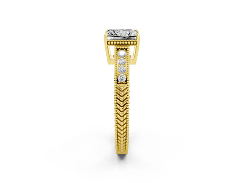 Yellow gold Princess Cut Moissanite Engagement Ring with Milgrain Channel Set Band and Prong Setting_2
