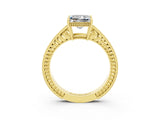 Yellow gold Princess Cut Moissanite Engagement Ring with Milgrain Channel Set Band and Prong Setting_3