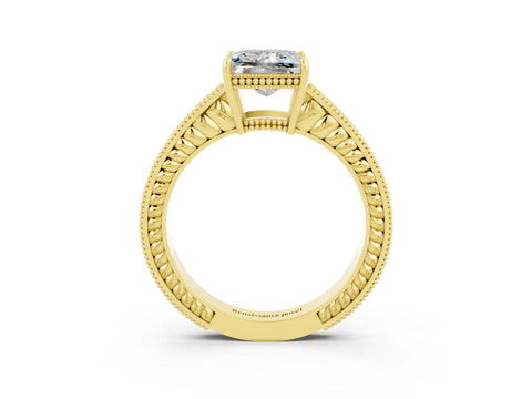 Yellow gold Princess Cut Moissanite Engagement Ring with Milgrain Channel Set Band and Prong Setting_3