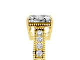 Yellow gold Princess Cut Moissanite Engagement Ring with Milgrain Channel Set Band and Prong Setting_5
