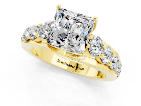 Yellow gold Princess Cut Moissanite Engagement Ring with Pavé Band and Four-Prong Setting_1