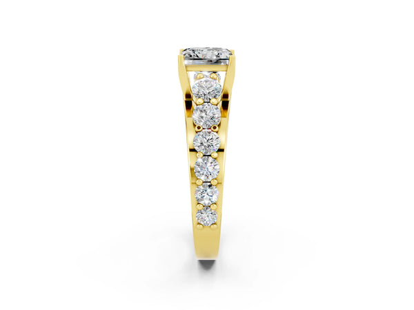 Yellow gold Princess Cut Moissanite Engagement Ring with Pavé Band and Four-Prong Setting