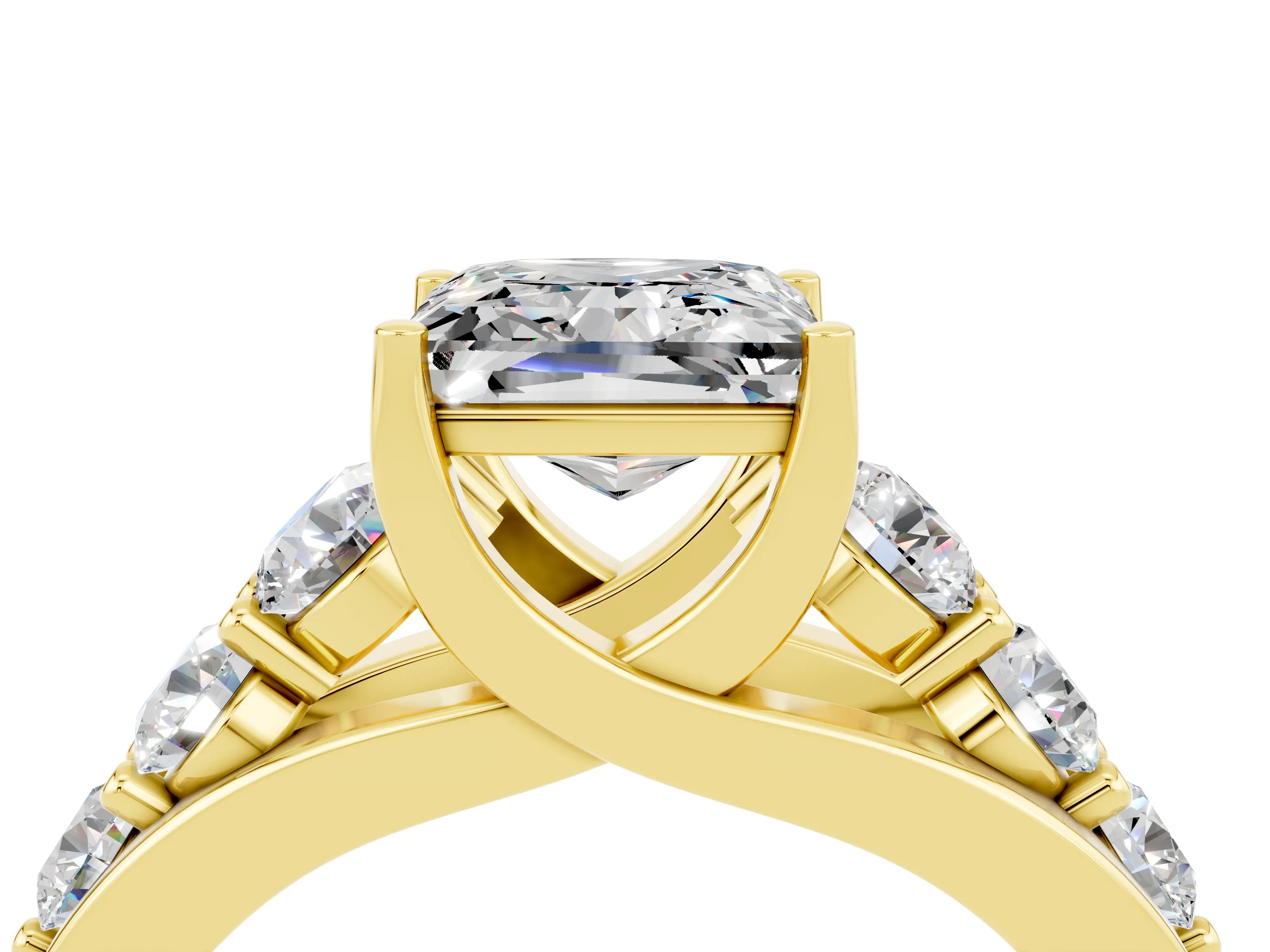 Yellow gold Princess Cut Moissanite Engagement Ring with Pavé Band and Four-Prong Setting_4