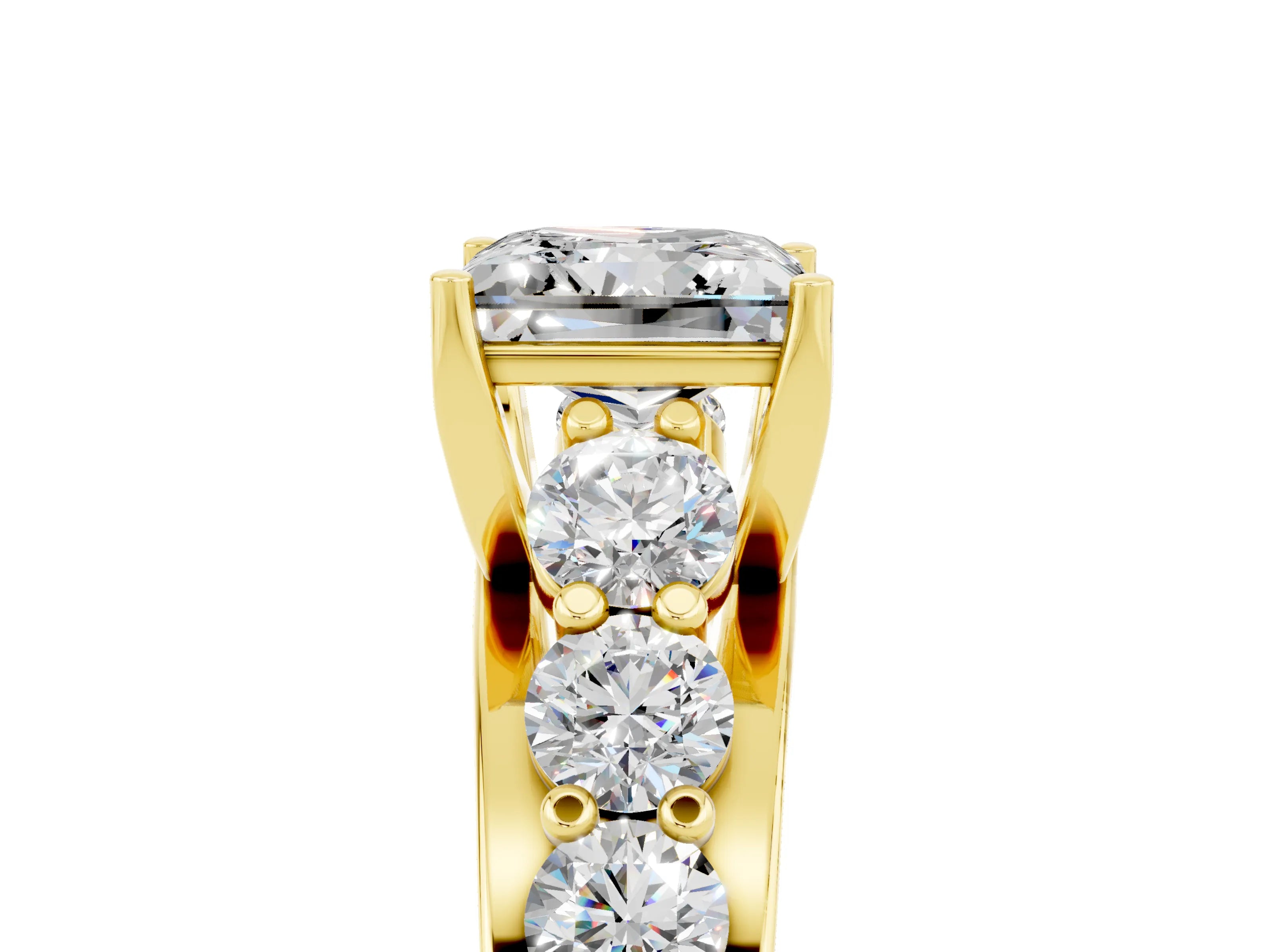 Yellow gold Princess Cut Moissanite Engagement Ring with Pavé Band and Four-Prong Setting_5