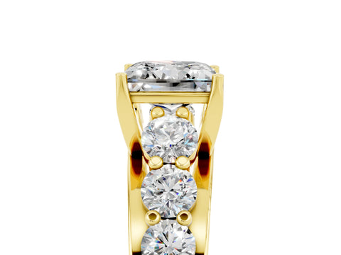 Yellow gold Princess Cut Moissanite Engagement Ring with Pavé Band and Four-Prong Setting_5