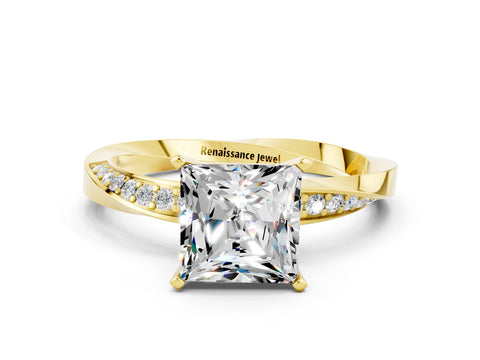 Yellow gold Princess Cut Moissanite Engagement Ring with Side Stone Accents and Four-Prong Setting_39