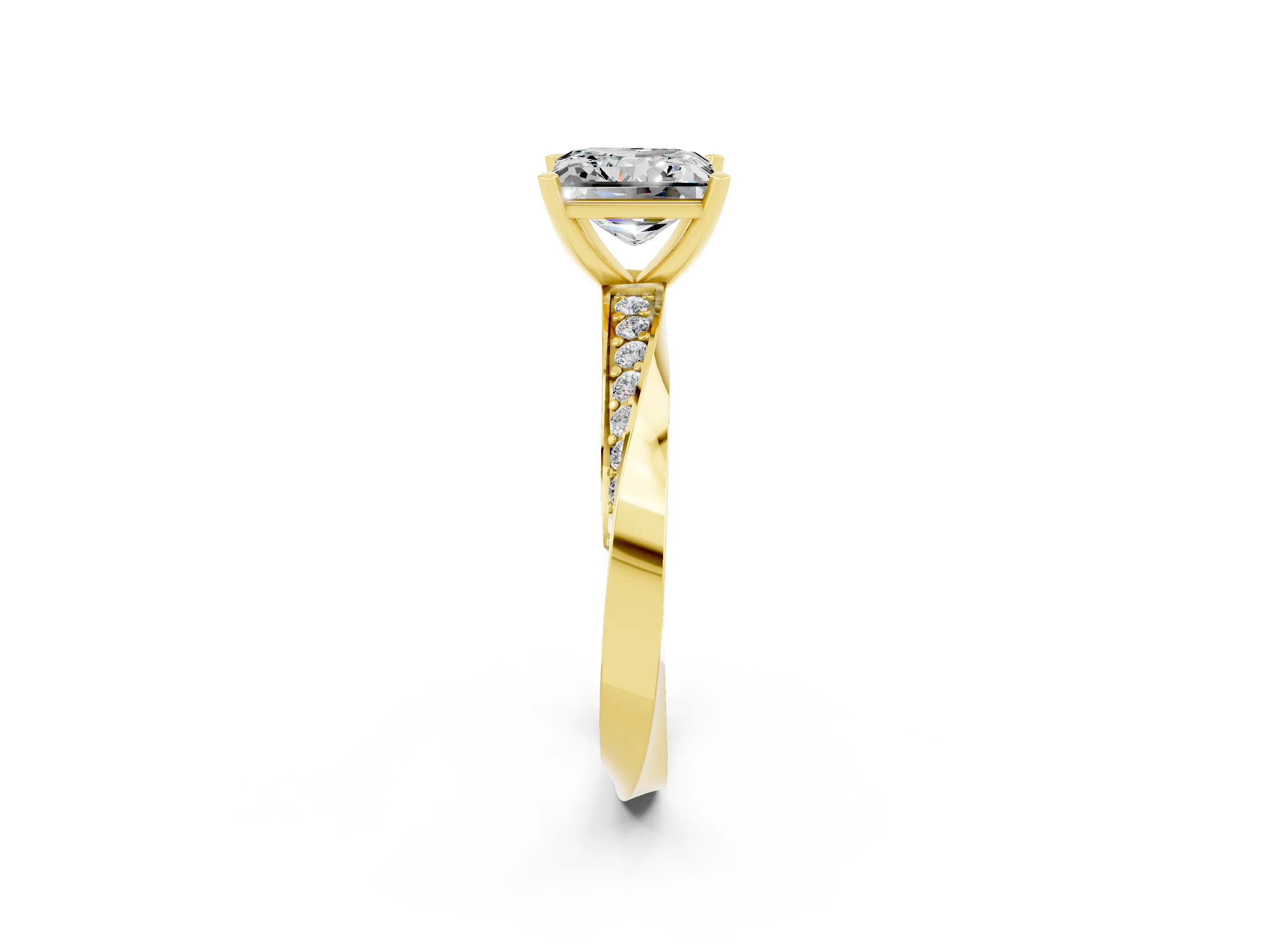 Yellow gold Princess Cut Moissanite Engagement Ring with Side Stone Accents and Four-Prong Setting_41