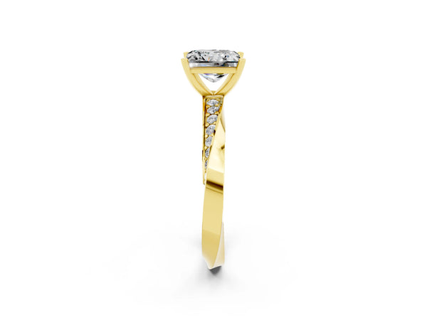 Yellow gold Princess Cut Moissanite Engagement Ring with Side Stone Accents and Four-Prong Setting