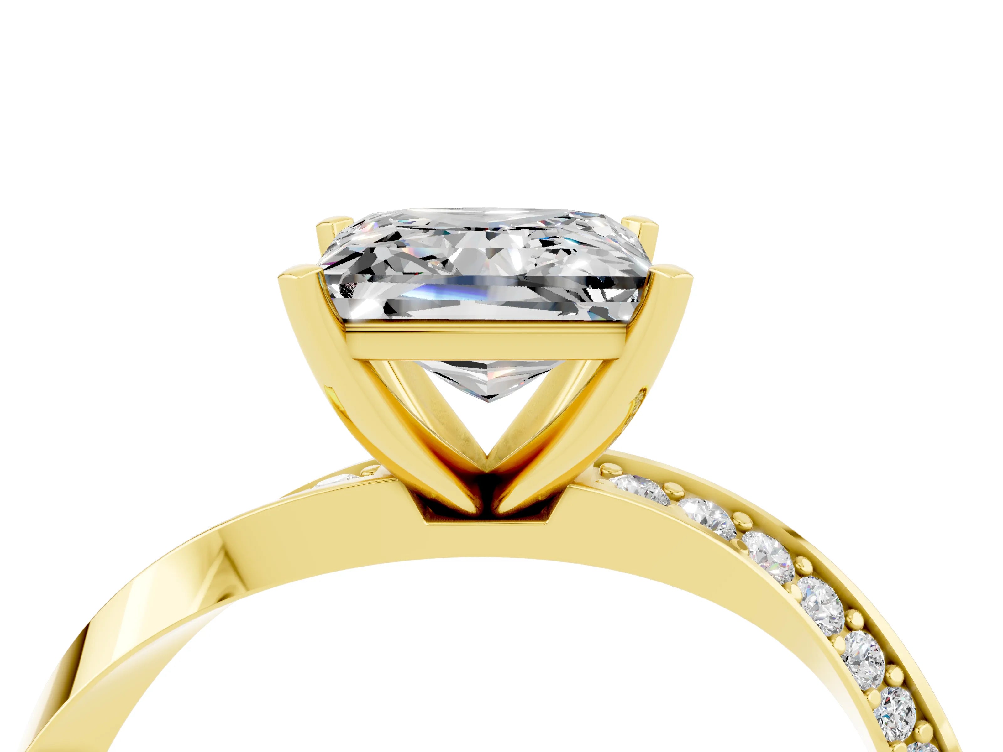 Yellow gold Princess Cut Moissanite Engagement Ring with Side Stone Accents and Four-Prong Setting_43