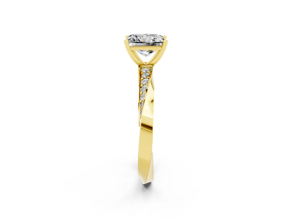 Yellow gold Princess Cut Moissanite Engagement Ring with Side Stone Accents and Four-Prong Setting