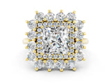 Yellow gold Princess Cut Moissanite Floral Double Halo Engagement Ring with Prong Setting_66