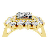 Yellow gold Princess Cut Moissanite Floral Double Halo Engagement Ring with Prong Setting_70