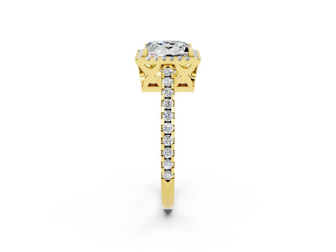 Yellow gold Princess Cut Moissanite Halo Engagement Ring with Pavé Band and Prong Setting_14