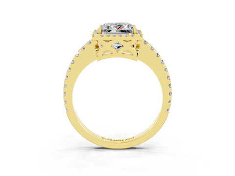 Yellow gold Princess Cut Moissanite Halo Engagement Ring with Pavé Band and Prong Setting_15