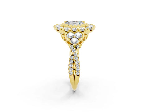 Yellow gold Princess Cut Moissanite Halo Ring with Pavé Band and Four-Prong Setting_14