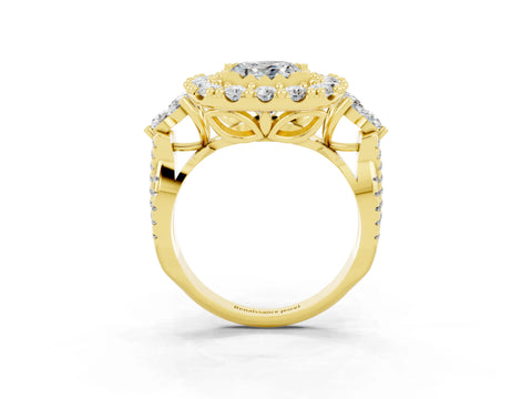 Yellow gold Princess Cut Moissanite Halo Ring with Pavé Band and Four-Prong Setting_15