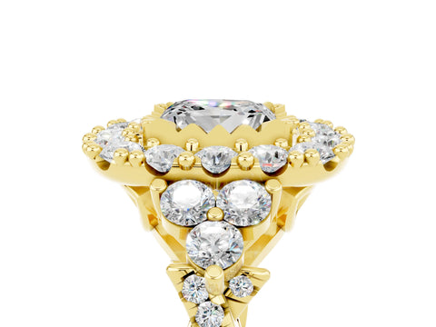 Yellow gold Princess Cut Moissanite Halo Ring with Pavé Band and Four-Prong Setting_17