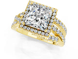 Yellow gold Princess Cut Moissanite Halo Ring with Round Split Shank and Prong Setting_49