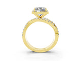 Yellow gold Princess Cut Moissanite Halo Ring with Round Split Shank and Prong Setting_51