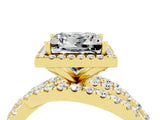 Yellow gold Princess Cut Moissanite Halo Ring with Round Split Shank and Prong Setting_52