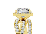 Yellow gold Princess Cut Moissanite Halo Ring with Round Split Shank and Prong Setting_53