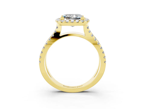 Yellow gold Princess Cut Moissanite Halo Ring with Split Shank Pavé Band and Prong Setting_3