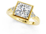 Yellow gold Princess Cut Moissanite Halo Ring with Tapered Band and Four-Prong Setting_1