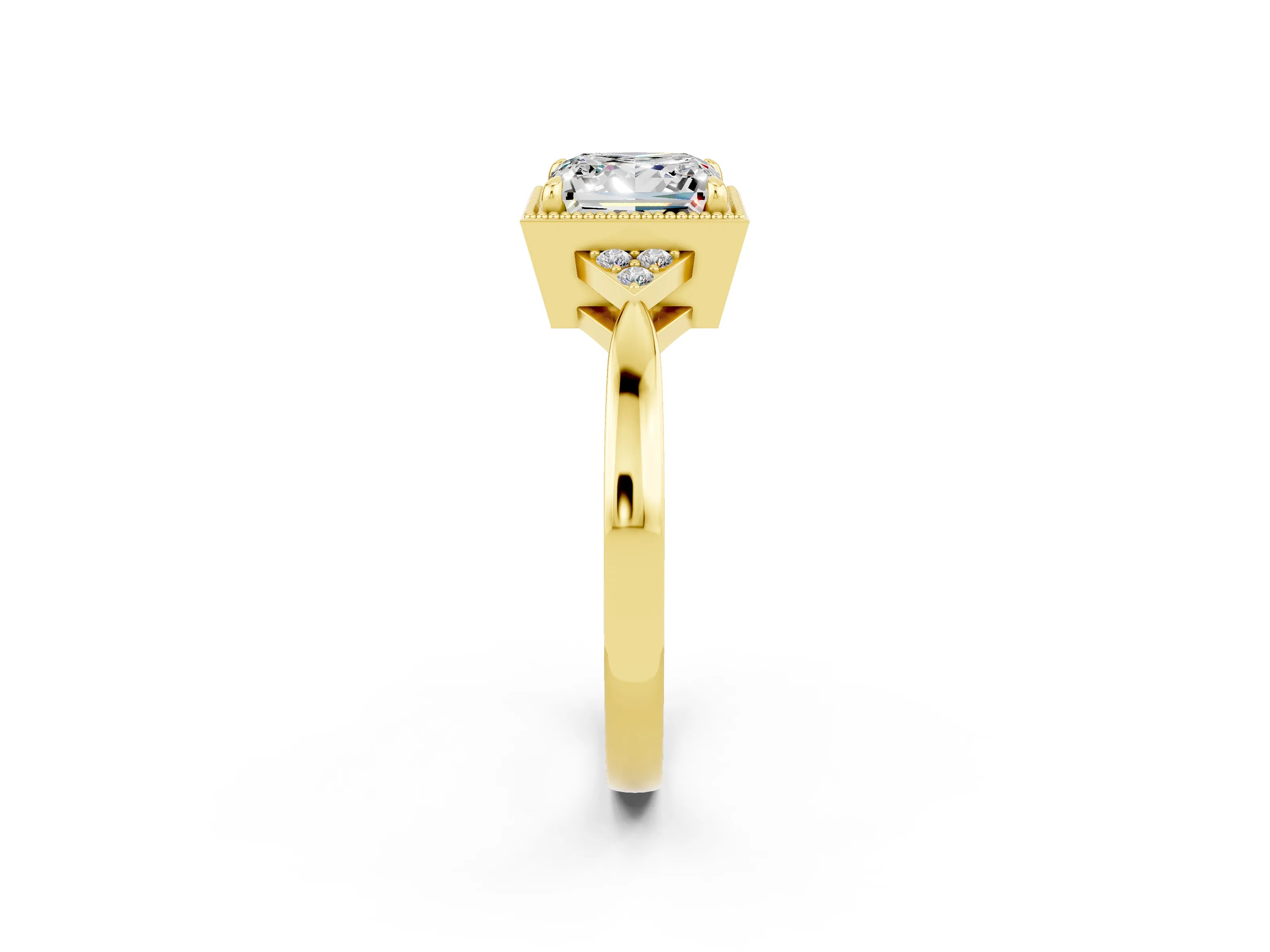 Yellow gold Princess Cut Moissanite Halo Ring with Tapered Band and Four-Prong Setting_2