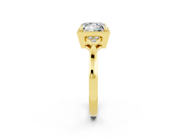 Yellow gold Princess Cut Moissanite Halo Ring with Tapered Band and Four-Prong Setting