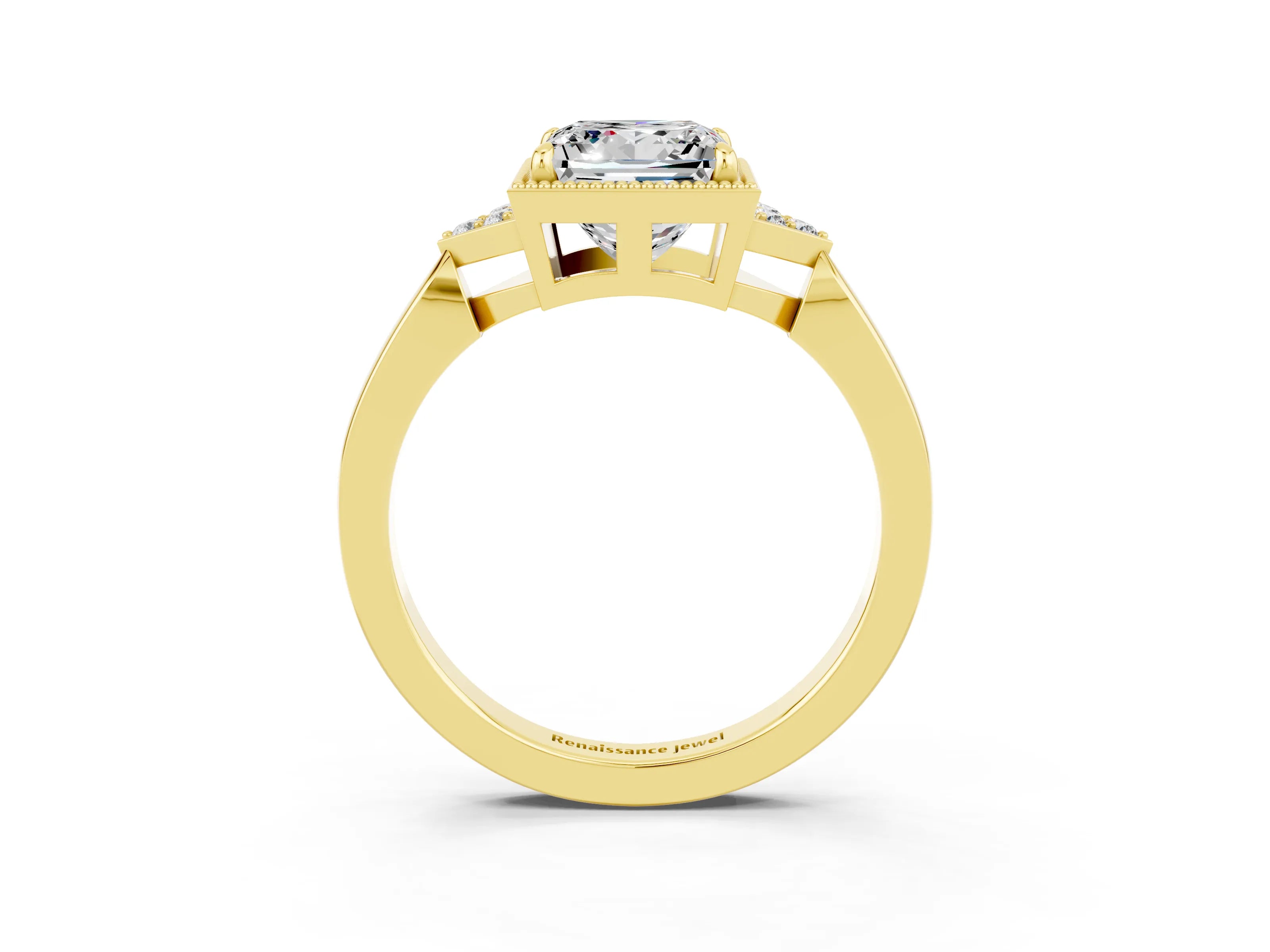 Yellow gold Princess Cut Moissanite Halo Ring with Tapered Band and Four-Prong Setting_3