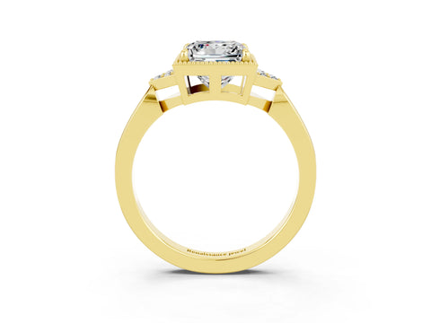 Yellow gold Princess Cut Moissanite Halo Ring with Tapered Band and Four-Prong Setting_3