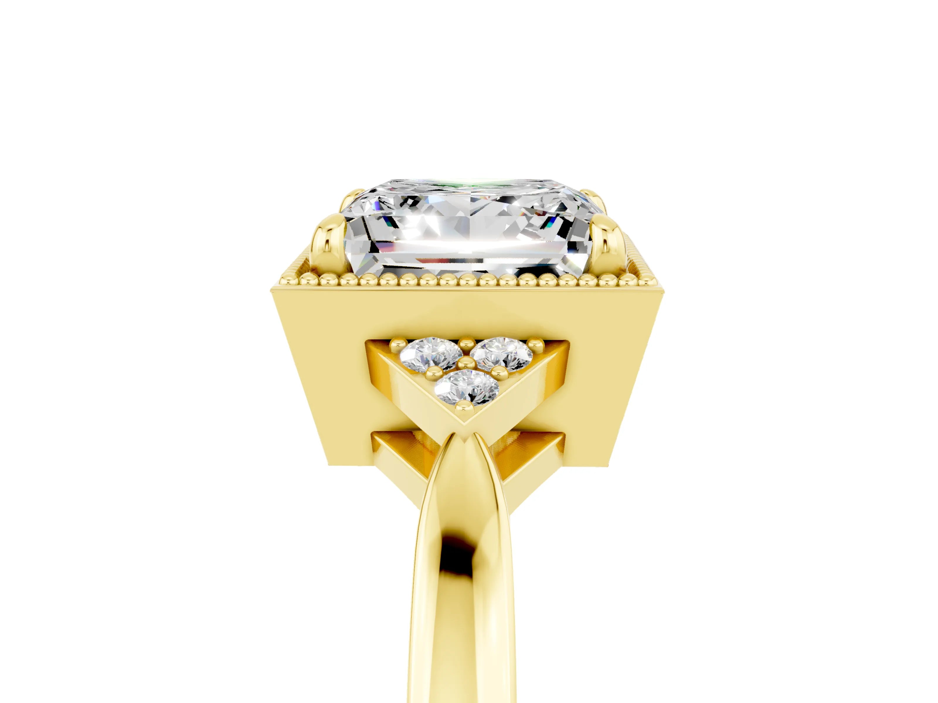 Yellow gold Princess Cut Moissanite Halo Ring with Tapered Band and Four-Prong Setting_5